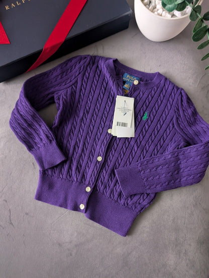 New Ralph Lauren Girls Knitted Cardigan 4 Years BNWT Gift Smart Deep Purple