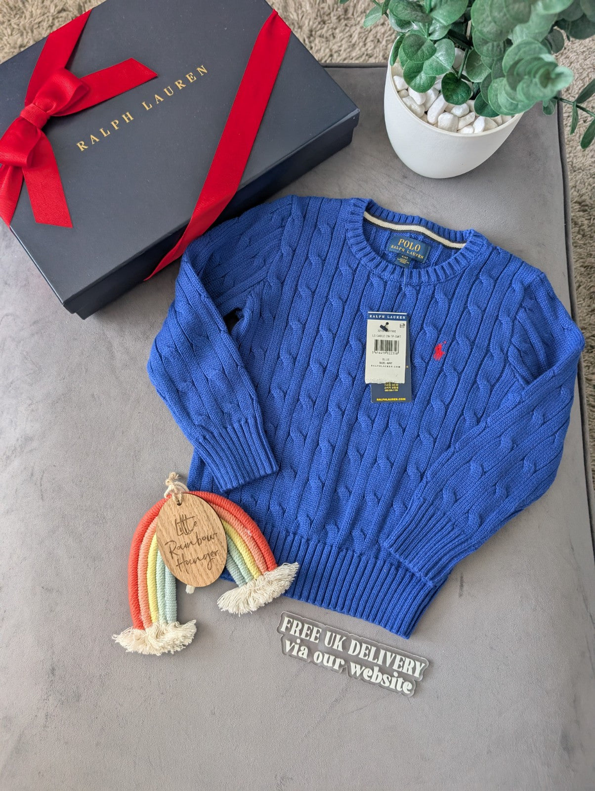 New Boys Ralph Lauren Blue cable knit long sleeve jumper Smart Age 3/4yrs Gift