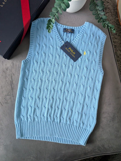 New Polo Ralph Lauren Light Blue Cotton Sweater Jumper Vest Tank Top Size 8y