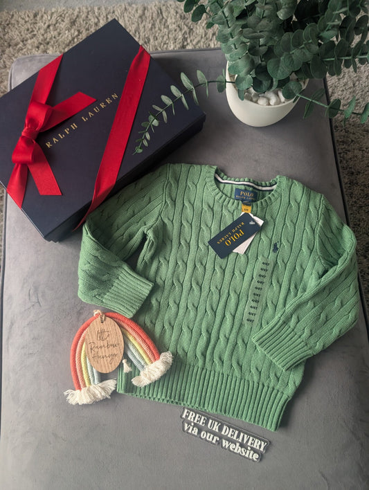 New Boys Ralph Lauren Green cable knit long sleeve jumper Smart Age 3/4yrs Gift