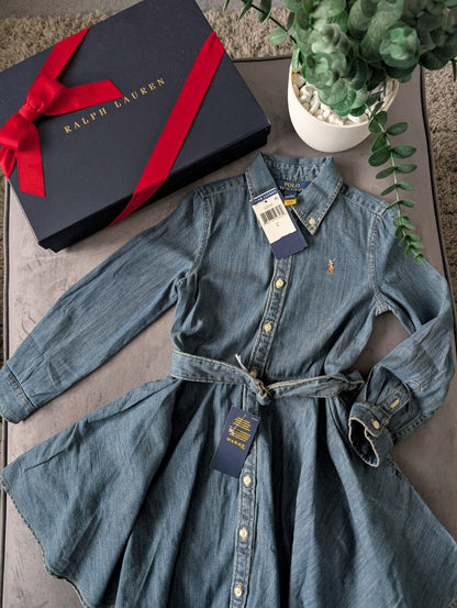 New Ralph Lauren girls denim style shirt dress belted occasion 5 Yrs Winter