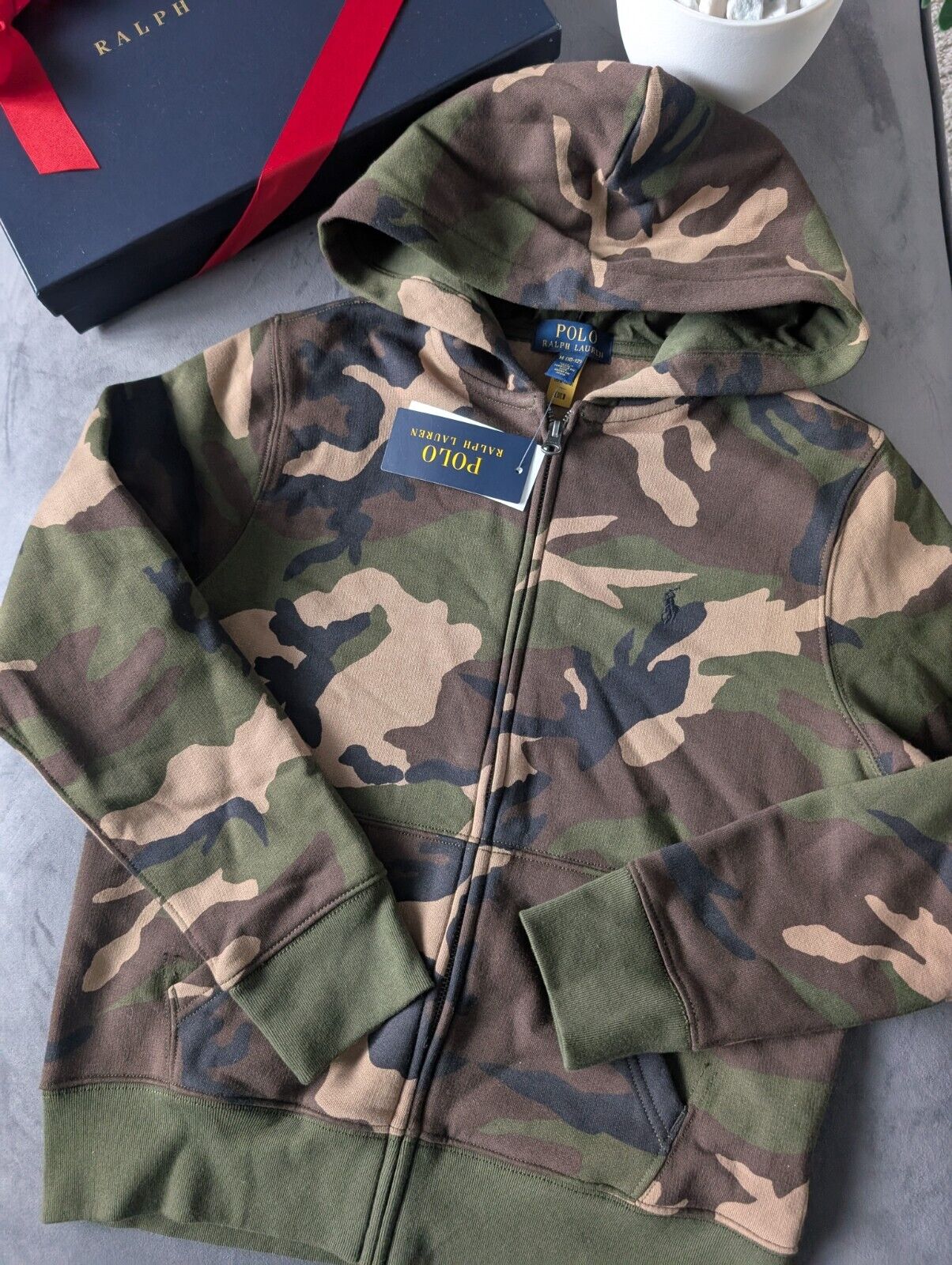 New Polo Ralph Lauren Camo Full Zip Hoodie In Kids Size 10-12y Army Gift Jacket