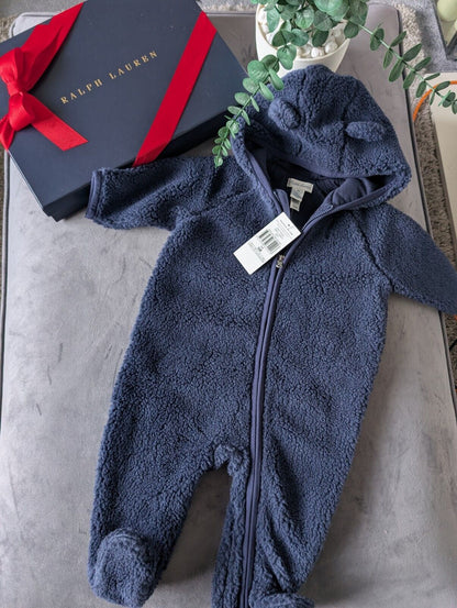 New Ralph Lauren baby boys faux shearling bear all in one snowsuit baby gift 3-6