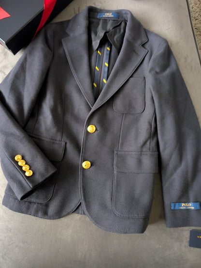 New Polo Ralph Lauren Blazer Jacket Navy Lined Gold Buttons Boys Age 8 Morgan