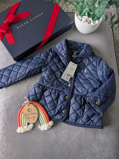 New Ralph Lauren Girls Quilted Coat Navy Blue Quilted Barn Jacket Age 2 RRP £159