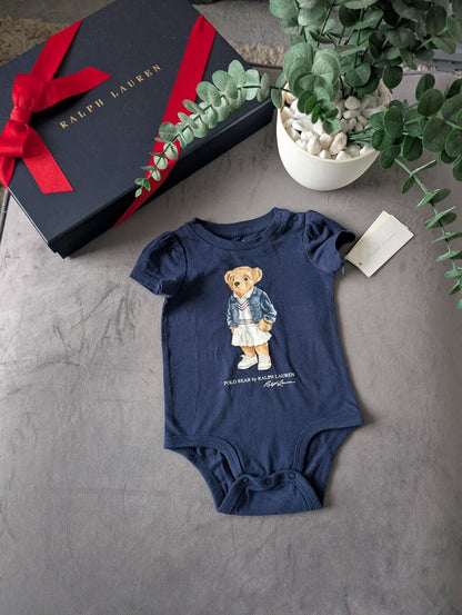 New Ralph Lauren Baby Girls Navy Blue Bear Bodysuit Gift VestRRP£45 0-3m Tennis