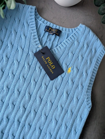 New Polo Ralph Lauren Light Blue Cotton Sweater Jumper Vest Tank Top Size 8y