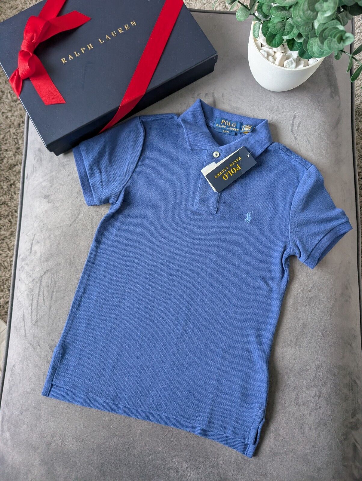 New Ralph Lauren Smart Blue Plain Polo T Shirt Age 8 Blue Casual Embroided Pony