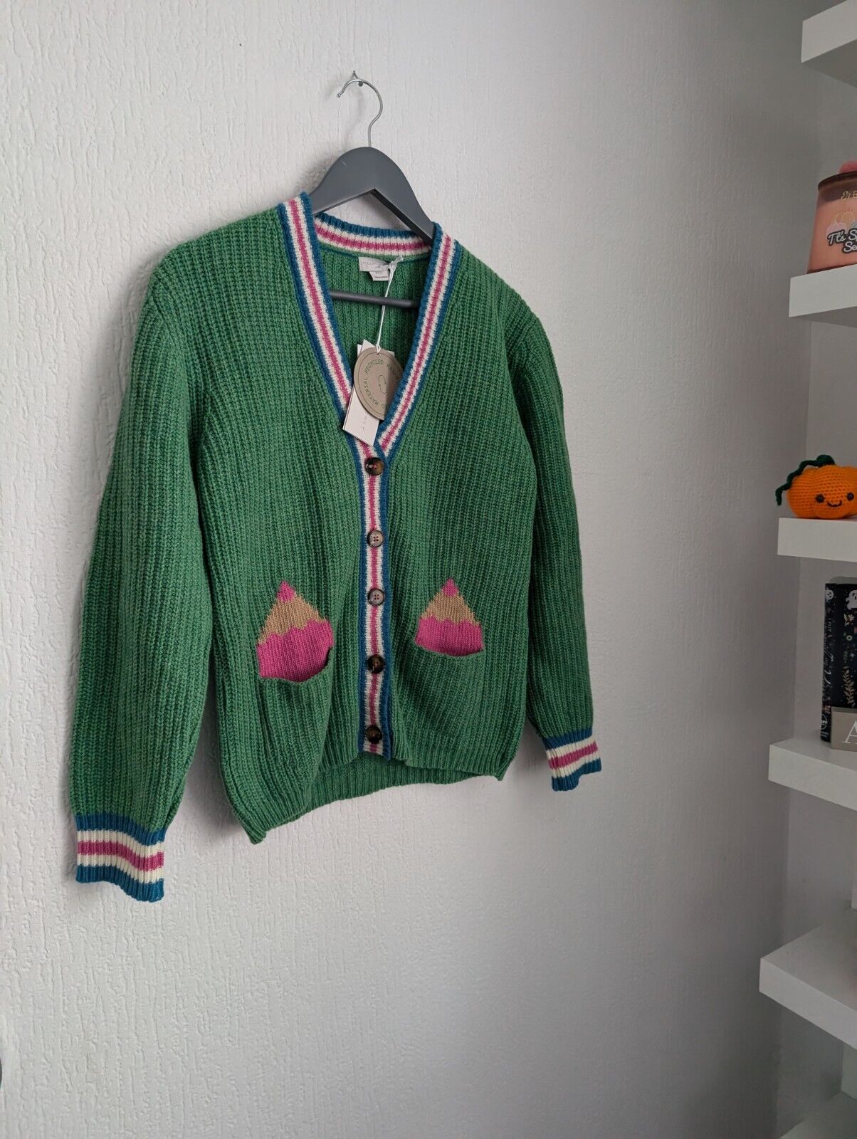 New stunning Stella McCartney green pencils cardigan school age 12 adult XS / S