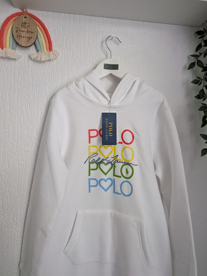 New Ralph Lauren Girls Hoodie Jumper Dress Polo Multicoloured Logo 10yrs Gift