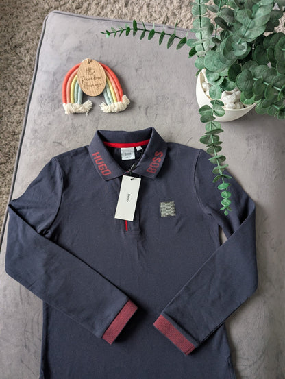 New Hugo boss boys long sleeve polo shirt top t shirt Navy gift Smart 8-10yrs