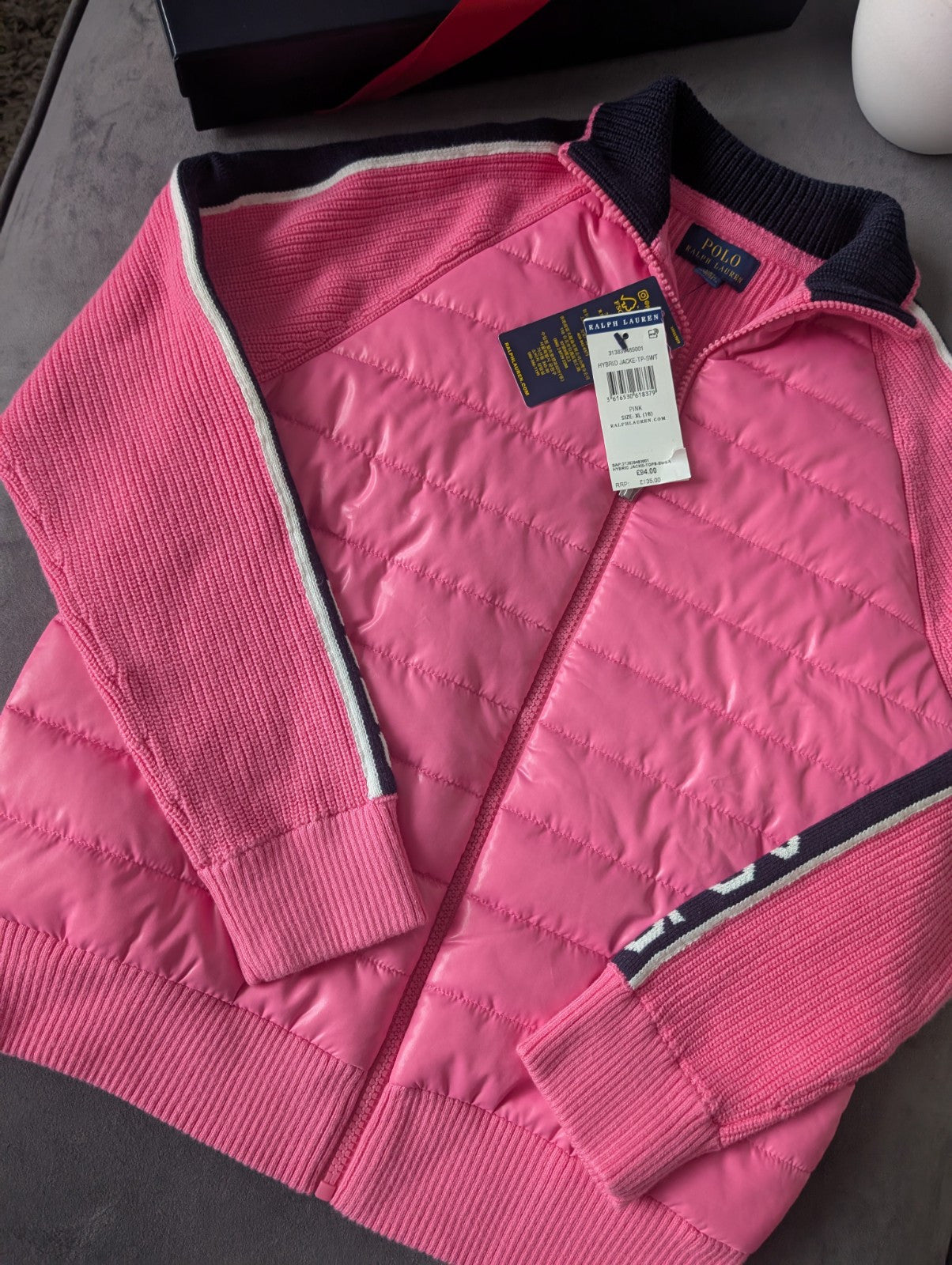 New Ralph Lauren Girls Pink Hybrid Knit Jacket Cotton Blend 16y £94 Gift Coat