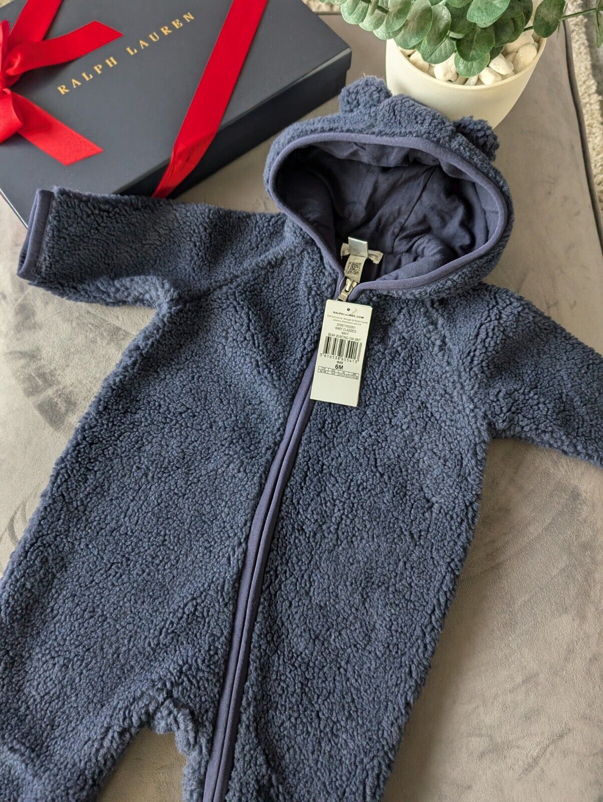 New Ralph Lauren baby boys faux shearling bear all in one snowsuit baby gift 3-6