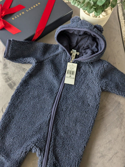 New Ralph Lauren baby boys faux shearling bear all in one snowsuit baby gift 3-6