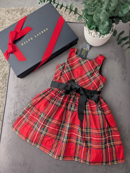 New Ralph Lauren Girls Tartan Plaid Pretty Red  Vincenza Dress Gift 2y Belted