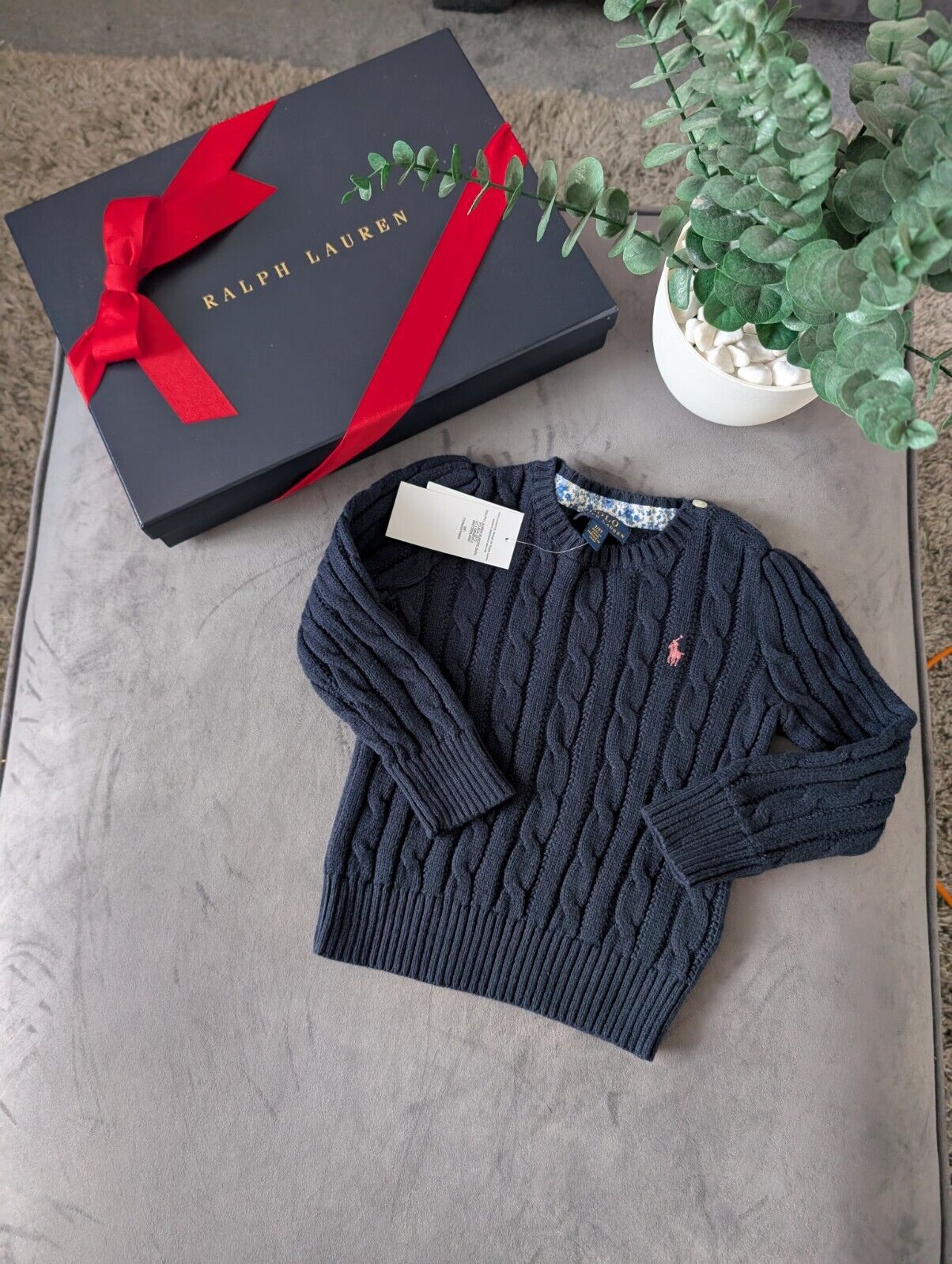 New Polo by Ralph Lauren Cable Knit Jumper Navy Girls 2 Years Xmas Gift