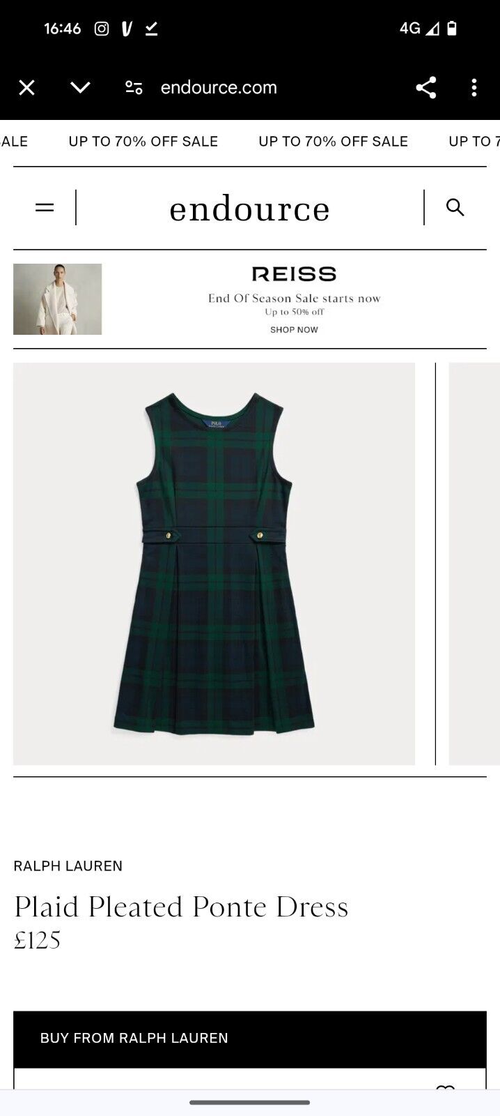 New Ralph Lauren Girls Gorgeous Tartan Green Pleated Ponte Dress Age 6x £125