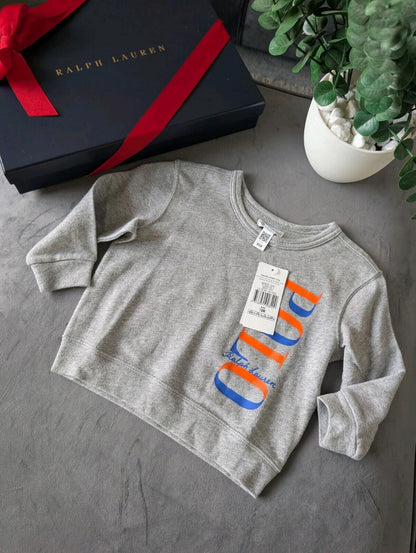 New Polo Ralph Lauren Toddler Crewneck Sweatshirt Sz 18m Grey Fleece NEW Gift