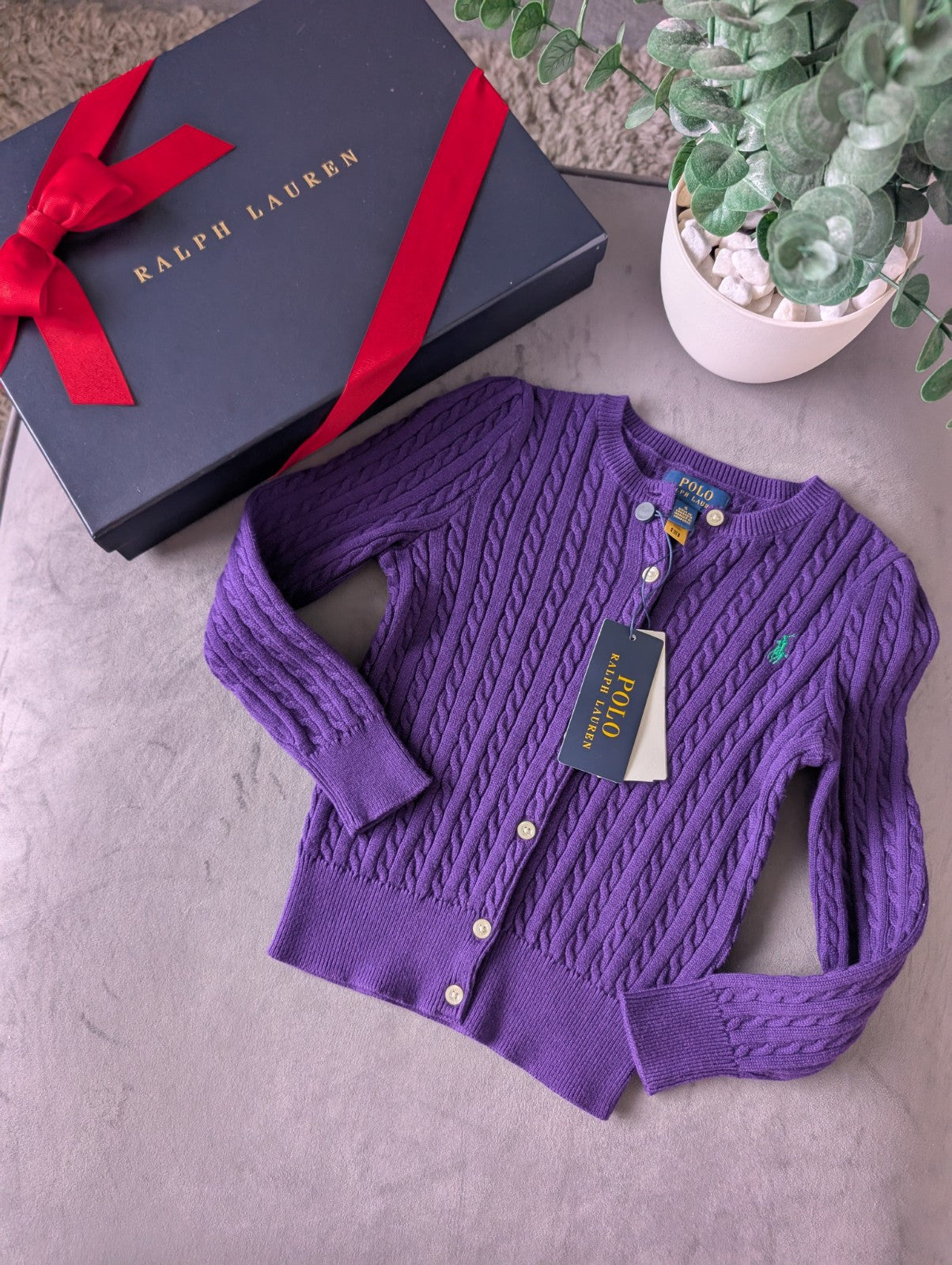 New Ralph Lauren Girls Knitted Cardigan 5 Years BNWT Gift Smart Deep Purple