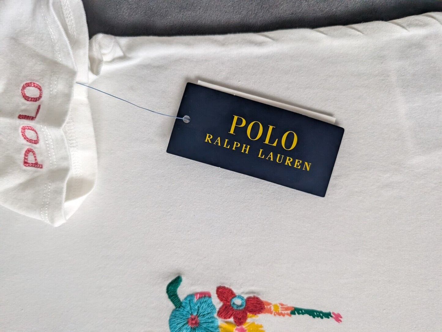 New Ralph Lauren Girls Ivory Embroidery Floral Pony Logo Top T Shirt Gift 6Xyrs