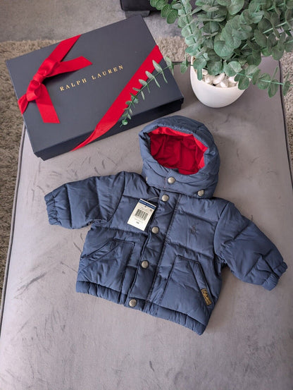 New Ralph Lauren Baby Boys  Down Vintage Jacket Coat 0-3m Navy Red Warm Gift