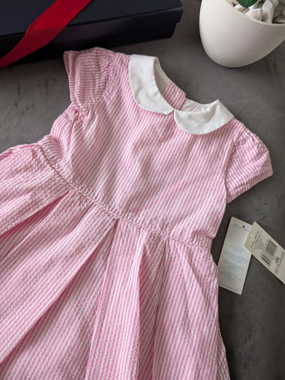 New Ralph Lauren Girls Stripe Fully Lined Pretty Party Dress 18m Gift Pink