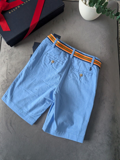 New Ralph Lauren Boys Blue Chino Shorts + Belt Smart Gift Age 8 Casual Summer