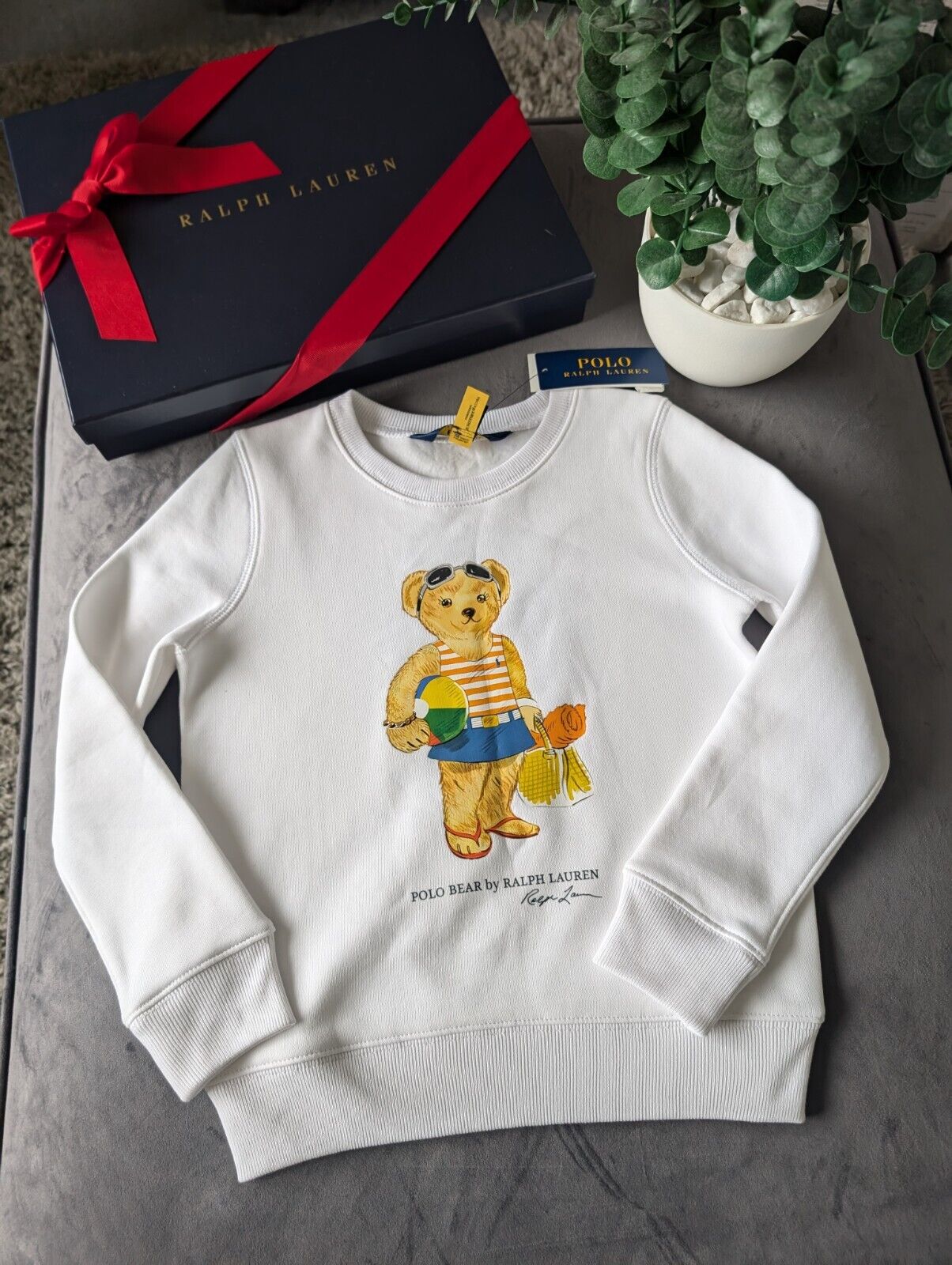 New stunning girls Ralph Lauren beach bear jumper sweatshirt white age 6