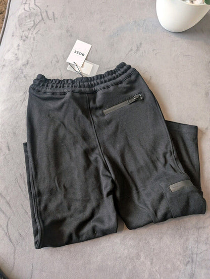 New Hugo boss boys Kids Logo Piqué Zip Detail Jogging Trousers Black smart Age 5