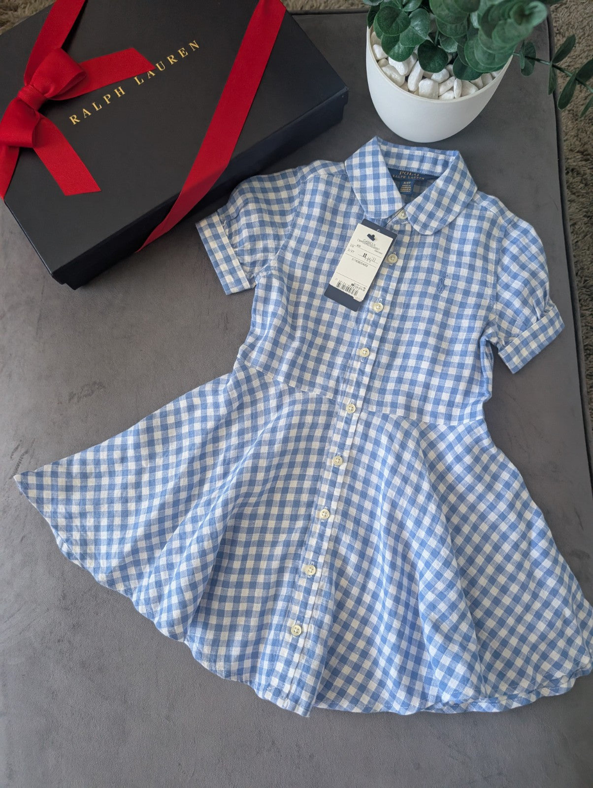 New Ralph Lauren Girls Gingham Navy White Check Dress Occasion Gift 2-3yr Pretty