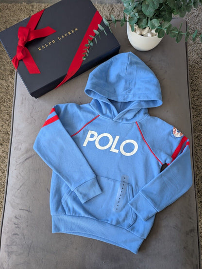 New Ralph Lauren Blue White Ski Club Jumper Unisex Hoodie Size 5-6Y Gift Kids