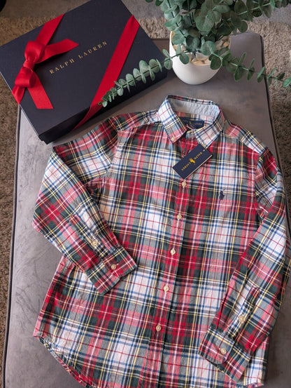 New Ralph Lauren Red Tartan Check Boys Shirt Smart Occasion Age 10-12 Yrs Gift