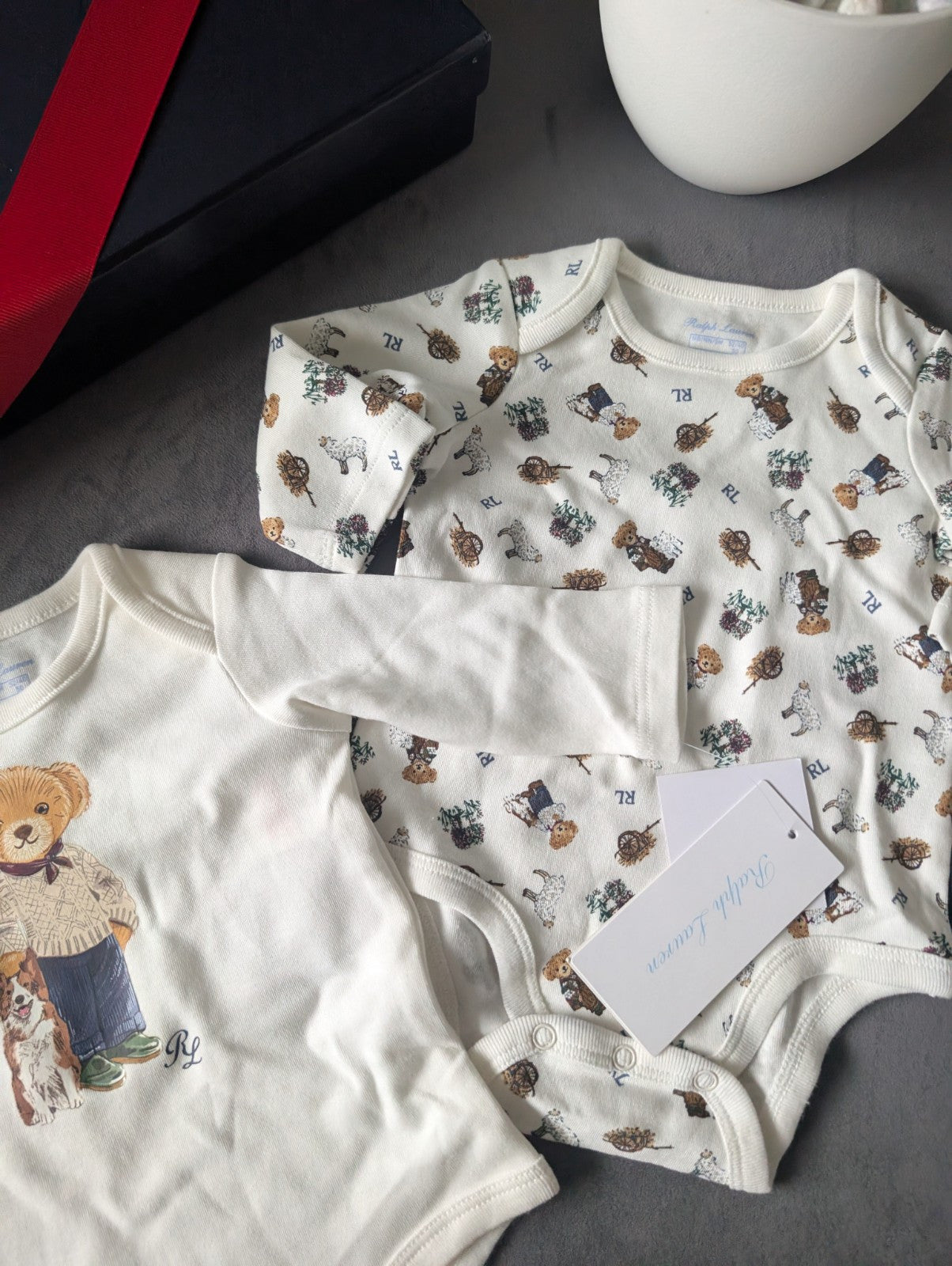 New Ralph Lauren Baby X 2 White Unisex Bear Floral Vest Logo Newborn Gift Cute