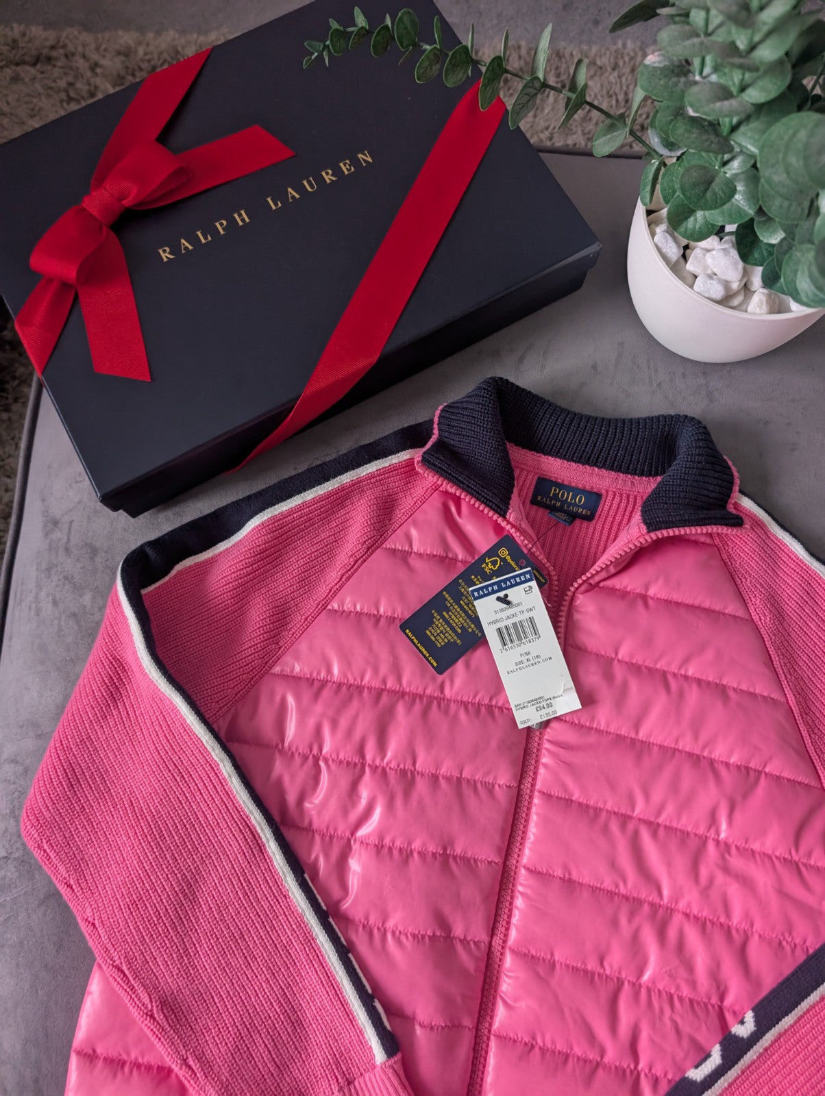 New Ralph Lauren Girls Pink Hybrid Knit Jacket Cotton Blend 16y £94 Gift Coat