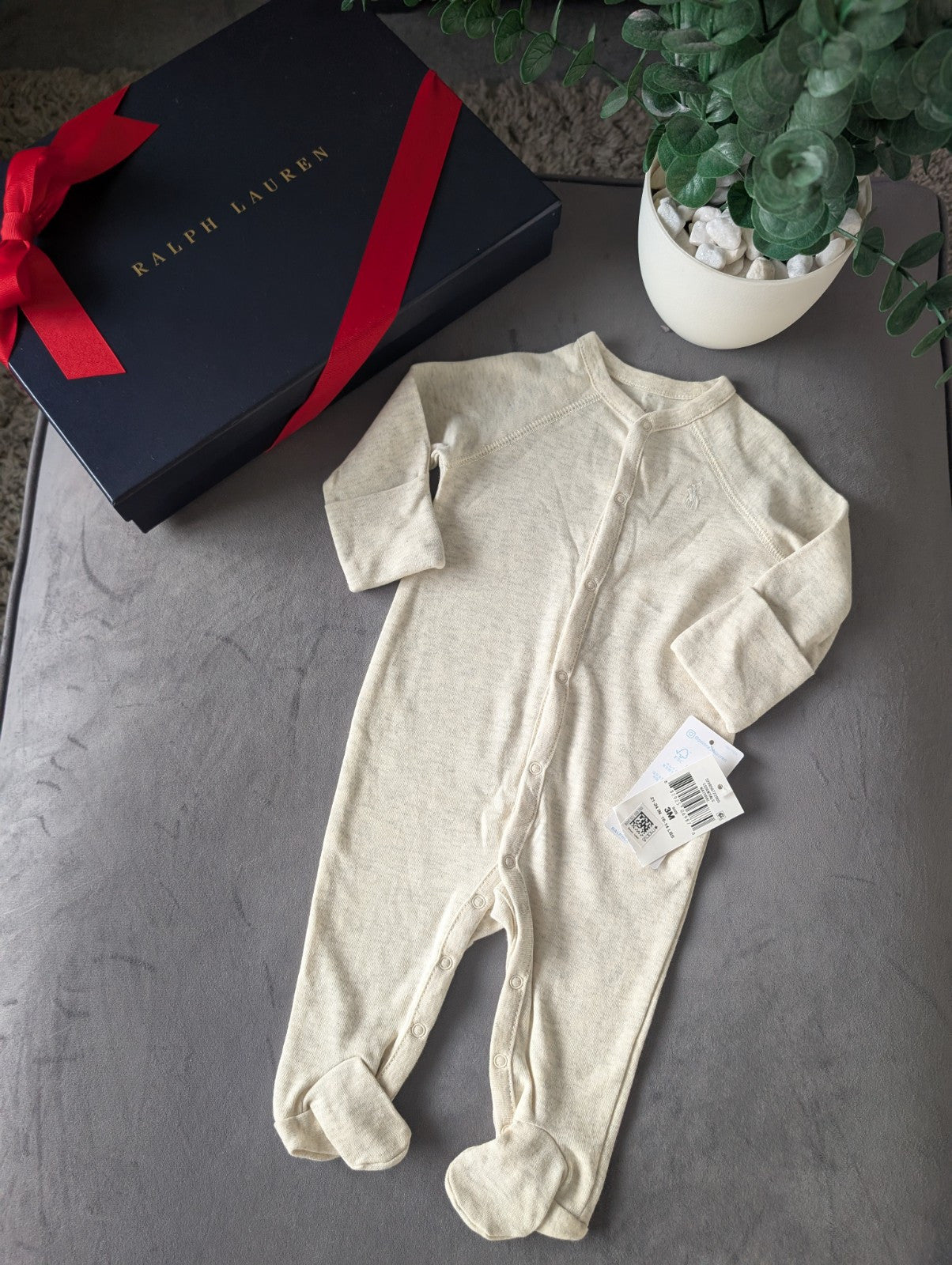 New Ralph Lauren Baby Unisex Yellow Grey all In One Babygrow Gift 0-3m Neutral