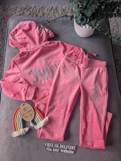 New Stunning Girls Velour Juicy Tracksuit Pink Age 3-4 years Rrp £90 Silver