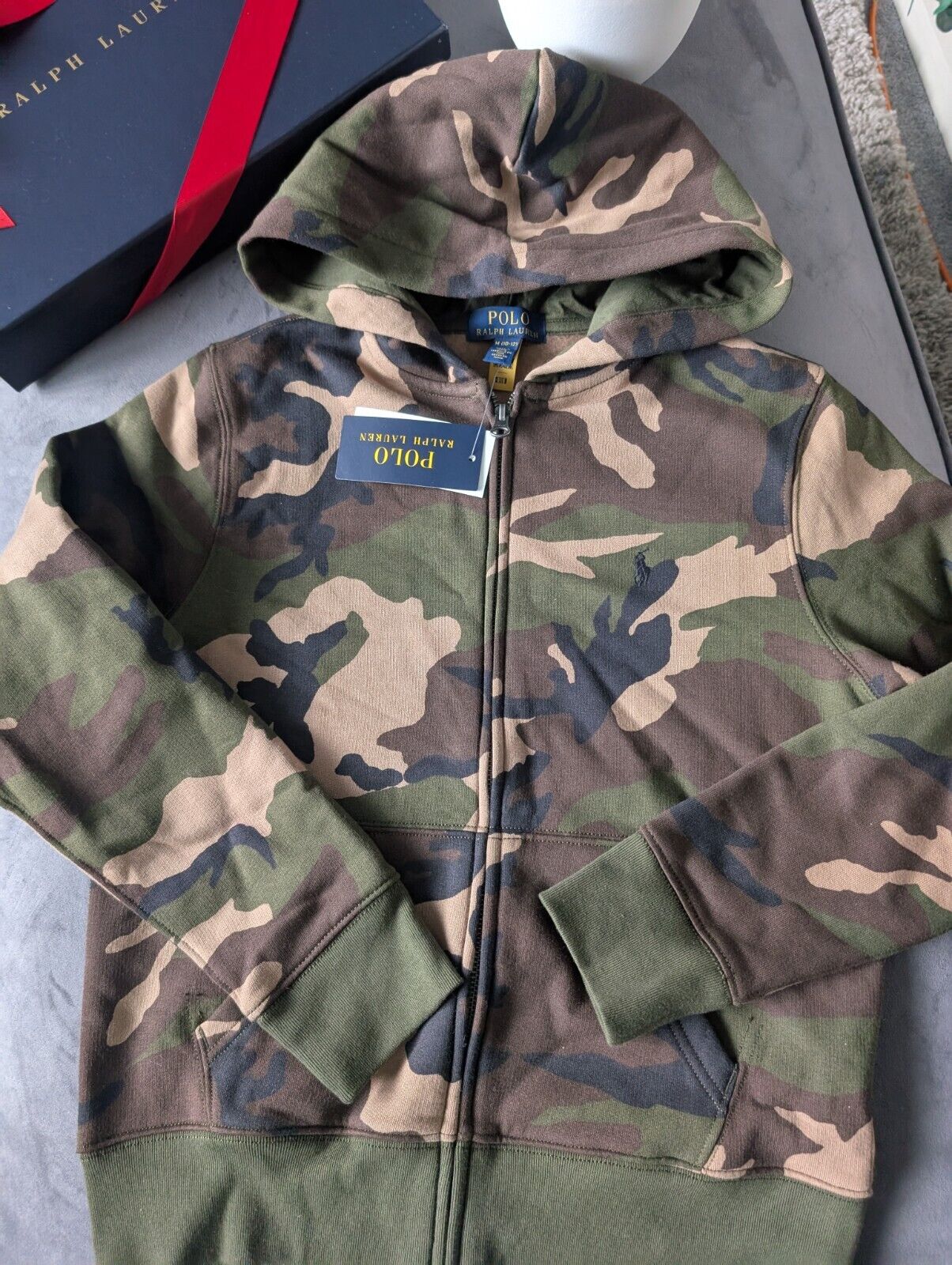 New Polo Ralph Lauren Camo Full Zip Hoodie In Kids Size 10-12y Army Gift Jacket