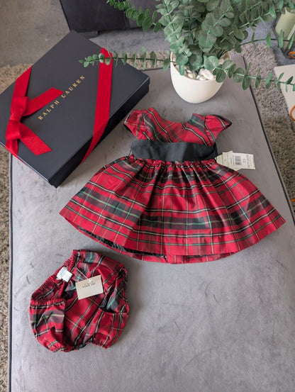 New Ralph Lauren tartan girls vincenza fit flare party dress 9-12m gift cute party