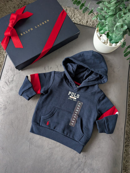 New Ralph Lauren Baby Boys Jacket Hoodie 6-9m Navy Smart Casual Red Stripe Logo