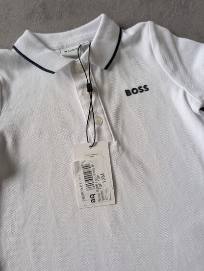 New Hugo Boss Baby Boy Smart White Polo T Shirt Age 9-12m Occasion Gift RRP £55