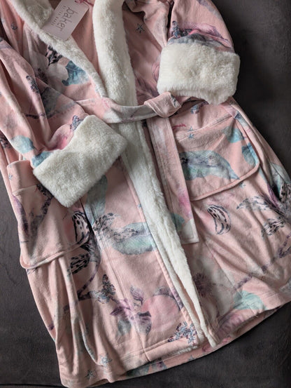 New Girls Super Soft Ted Baker Pink Floral Dressing Gown Robe Age 7 Years New