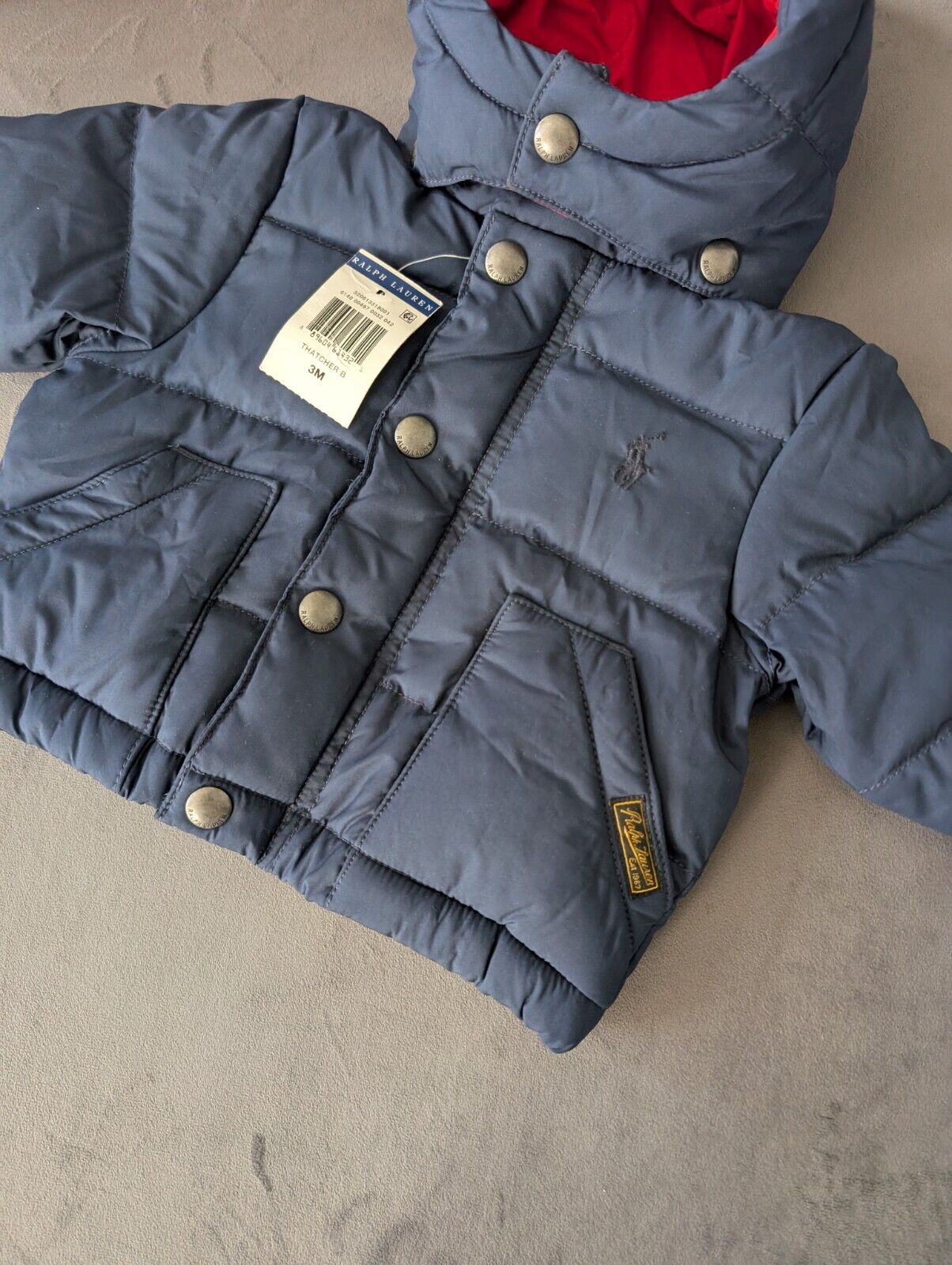 New Ralph Lauren Baby Boys  Down Vintage Jacket Coat 0-3m Navy Red Warm Gift