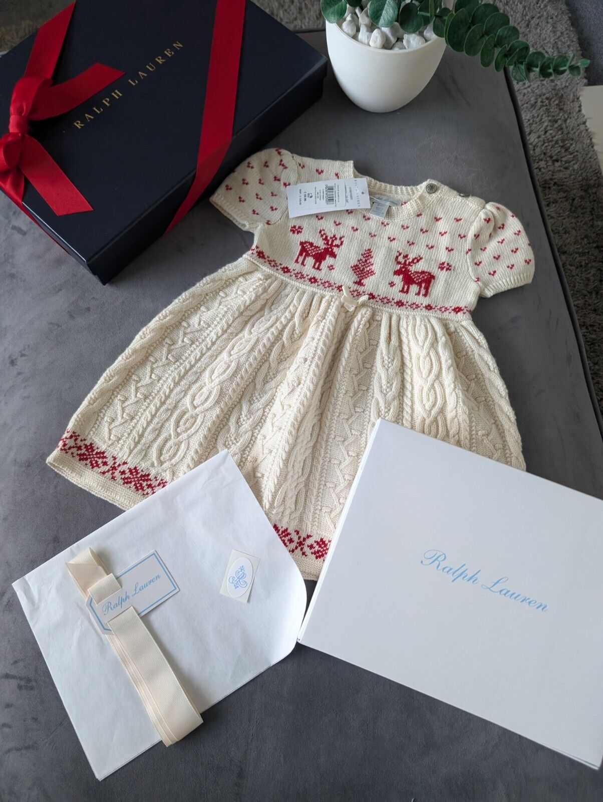 New stunning girls Ralph Lauren Christmas cable knit dress + gift box 9-12m Gift