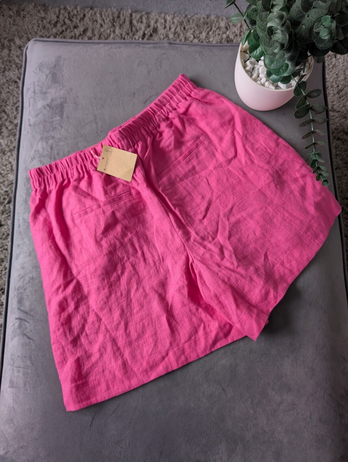 New Women's BODEN 100% Linen Bright Pink Shorts UK 12 Pink Tie Belt Summer