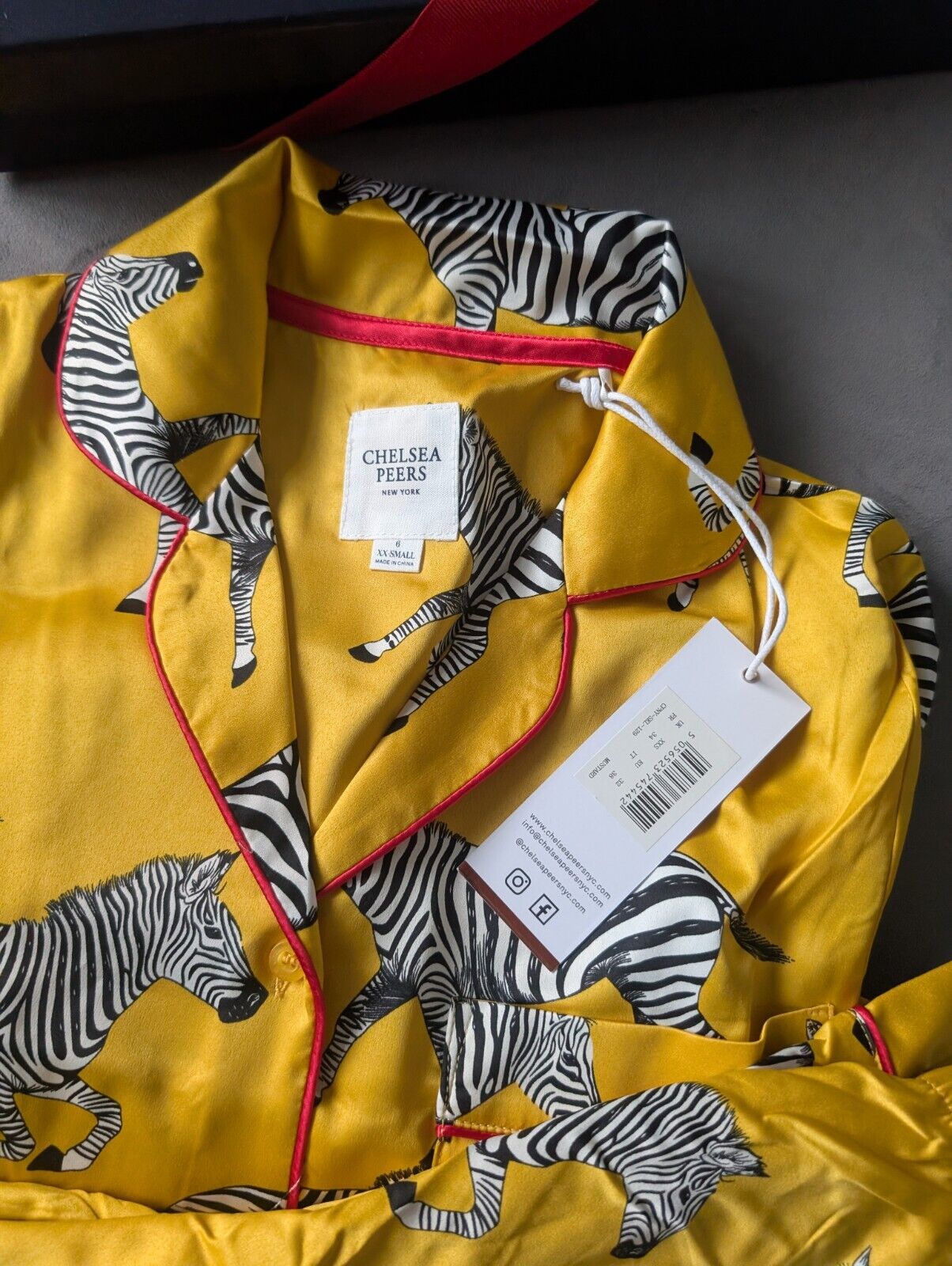 New Chelsea Peers Jacquard Yellow Zebra Print Long Sleeve Pyjama Set Size 6 Xxs