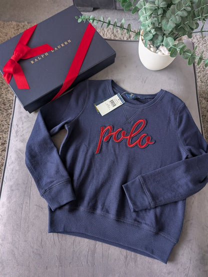 New Gorgeous Ralph Lauren Polo Embroidery Navy Red Girls Jumper Gift Age 8-10yr