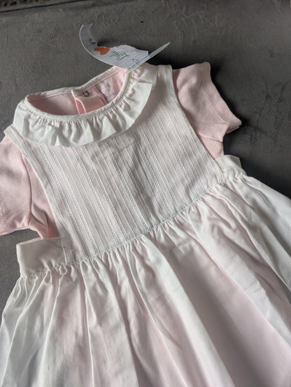 New Gorgeous Laranjinha Girls Age 12-18m Pink  White 2 In 1 Baby Dress Gift Fril