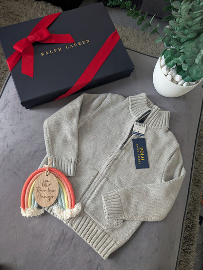 New 2024 Season Ralph Lauren boys smart Grey Full zip Grey knit jumper 3-4y Gift