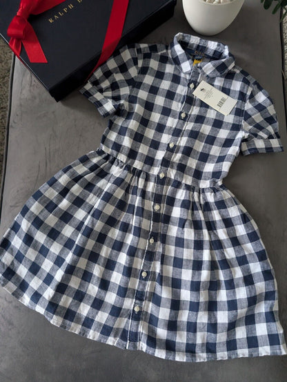 New Ralph Lauren Girls Gingham Navy White Check Dress Occasion Gift 6yr Pretty