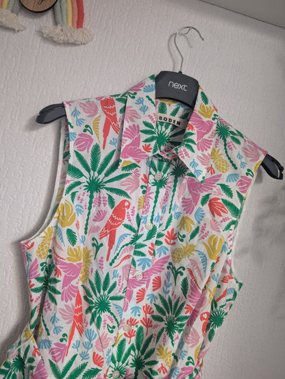 Worn Once BODEN AMY SLEEVELESS SHIRT DRESS IN TROPICAL PARADISE SIZE UK 10R